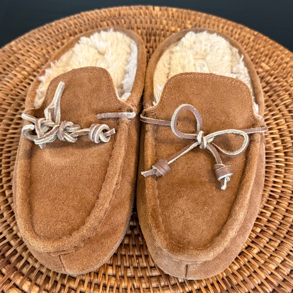 Madewell Women Suede Recycled Faux Fur Lined Scuff Slippers‎ Tan Moccasin Mules